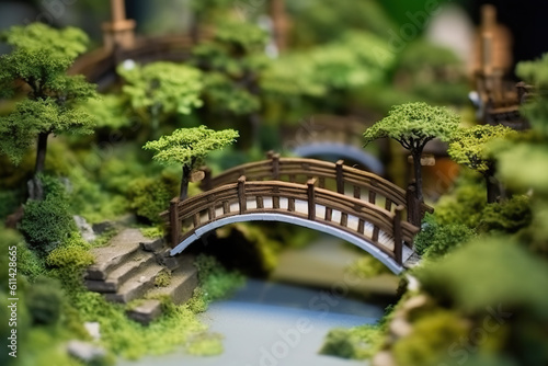 A miniature model of a bridge over a river. Generative AI. © Friedbert