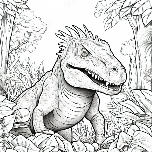 Coloring Page of a Dinosaur for Kids. No colour. Drawing