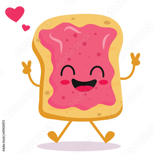 Happy smiling Kawaii cute toast jelly jam. Vector flat cartoon character illustration icon design. Isolated on white background.