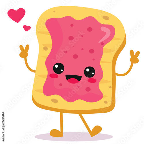 Happy smiling Kawaii cute toast jelly jam. Vector flat cartoon character illustration icon design. Isolated on white background.
