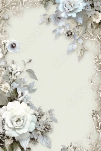 mock up A white and blue floral frame with flowers on it Generative AI
