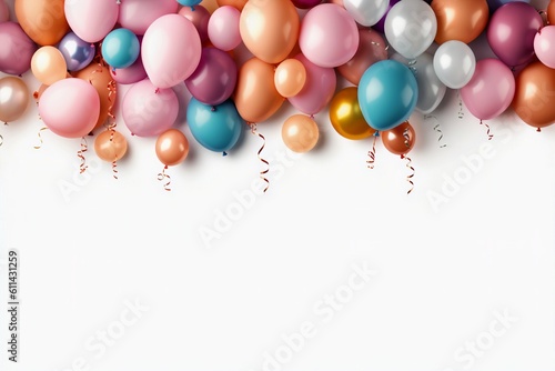 mock up white background Balloons on a white background with a ribbon Generative AI
