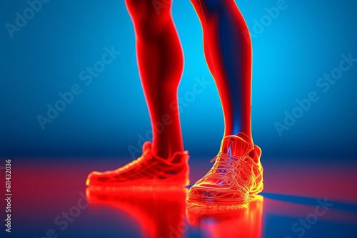 A person's legs with a blue background and the word on them Generative AI photo