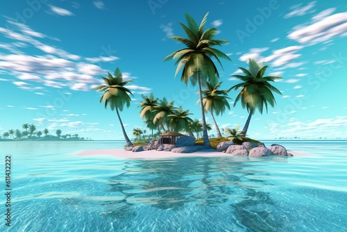 A tropical island with palm trees in the water Generative AI