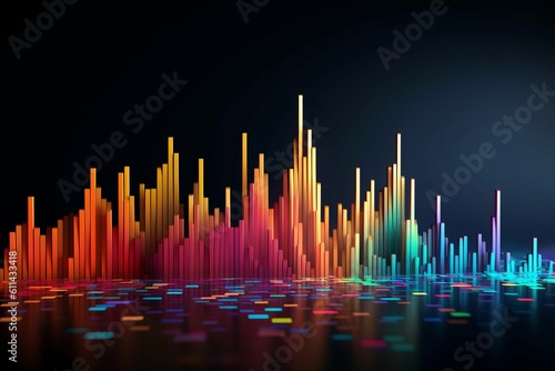 A colorful cityscape with a sound wave in the background. Generative AI