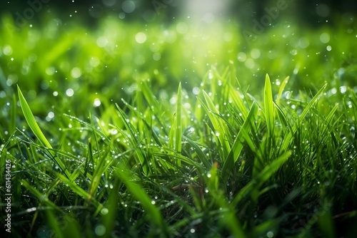 Green grass with dew drops on the grass Generative AI