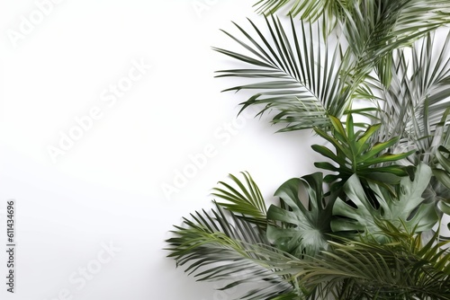 Green palm leaves on a white background mock up empty space for text Generative AI