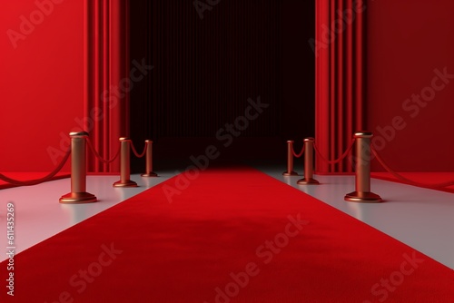 A red carpet with a red curtain and a red curtain red carpet Generative AI photo