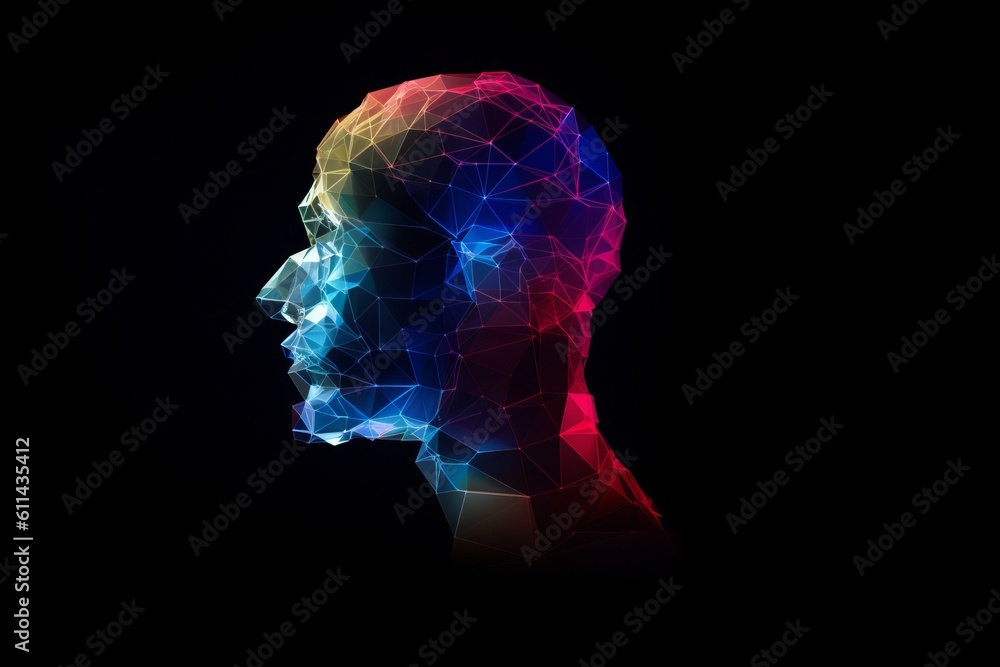 A colorful low poly image of a man's head Generative AI