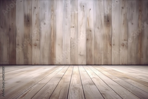 Empty room with a wooden floor and a white wall Generative AI