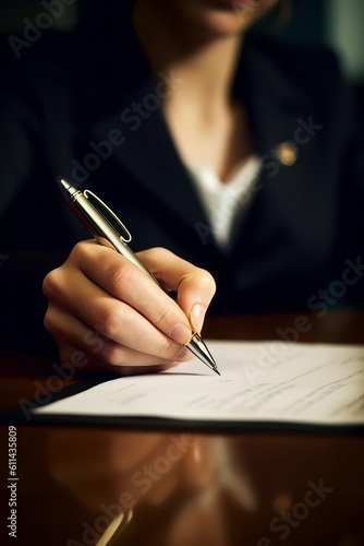 A woman signing a document with a pen Generative AI