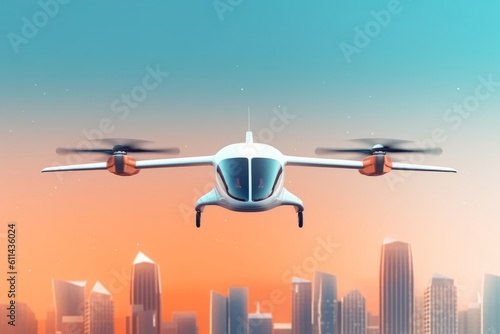 Tablou canvas A drone Air taxi flying over a city with the word flying above it Generative AI