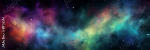 Colorful nebula with stars, banner, generative AI