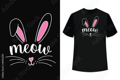 Meow Cat Face Easter Day Bunny Ears Shirt Funny Cat Lover T-Shirt