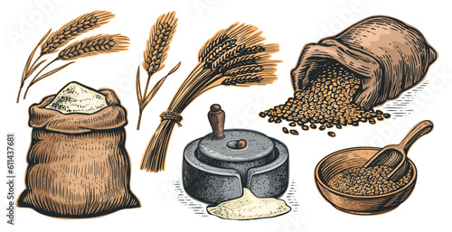 Bread making concept. Collection of vector illustrations