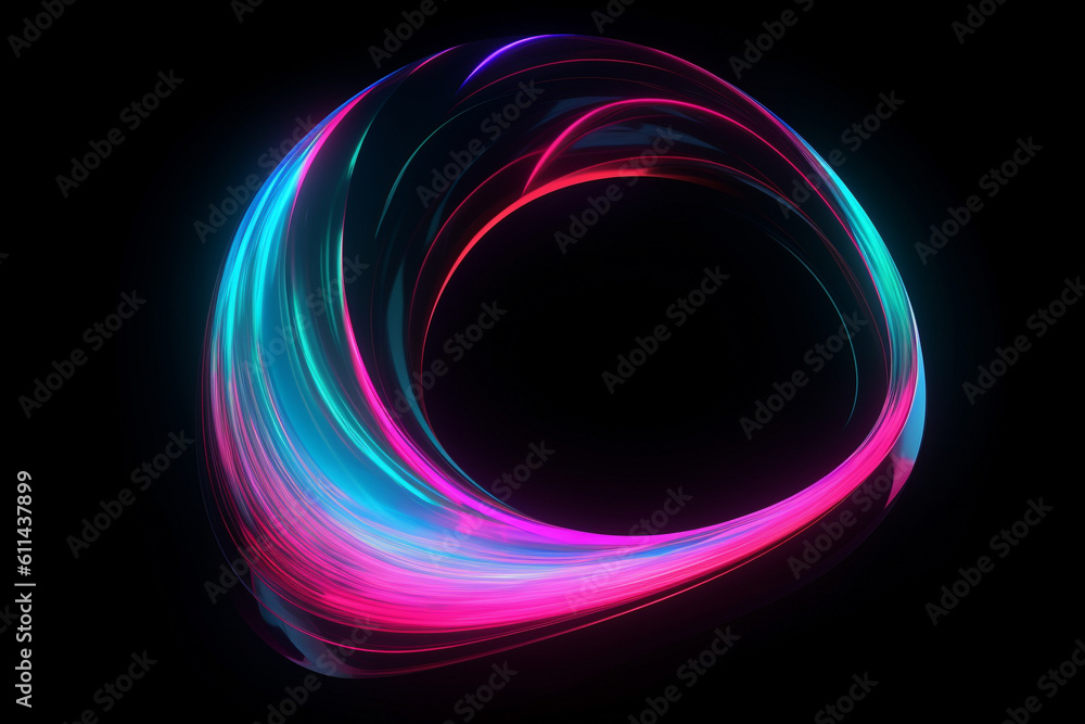 An image of an abstract neon crescent shape with vibrant blue and purple colors on a clean black background. An image of an abstract neon crescent shape with vibrant blue and purple colors on a clean black background.