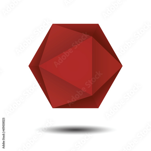 Polygon Red Hexagon Icon with shadow on white background
