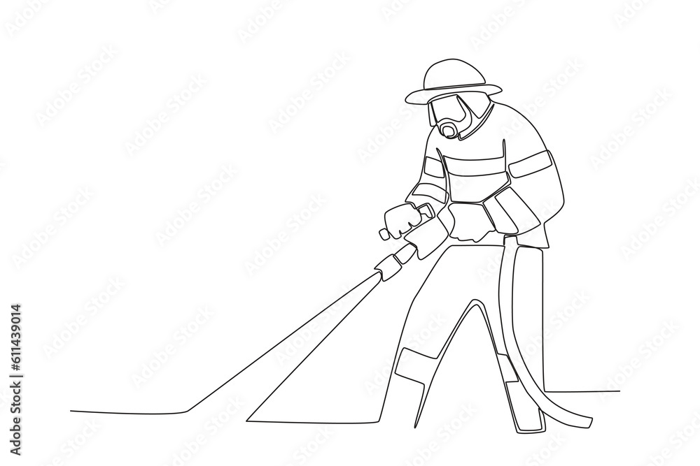 A firefighter extinguished the fire. Firefighter one-line drawing