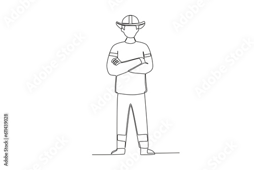 A firefighter extinguished the fire. Firefighter one-line drawing