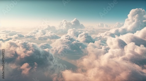  a view of the clouds from an airplane window with a sky background.  generative ai