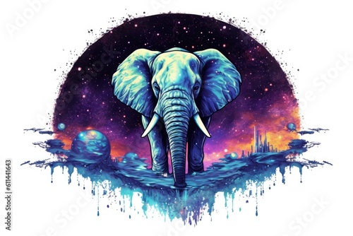 art elephant in space . dreamlike background with elephant . Hand Drawn Style illustration