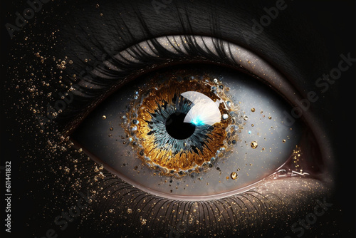 Auge mit Pupille in edlen Gold Farben Poster Nahaufnahme  ai generativ