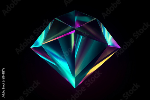 An image of a minimalist neon diamond shape with a gradient of yellow and cyan hues against a clean dark purple background. © ImageHeaven