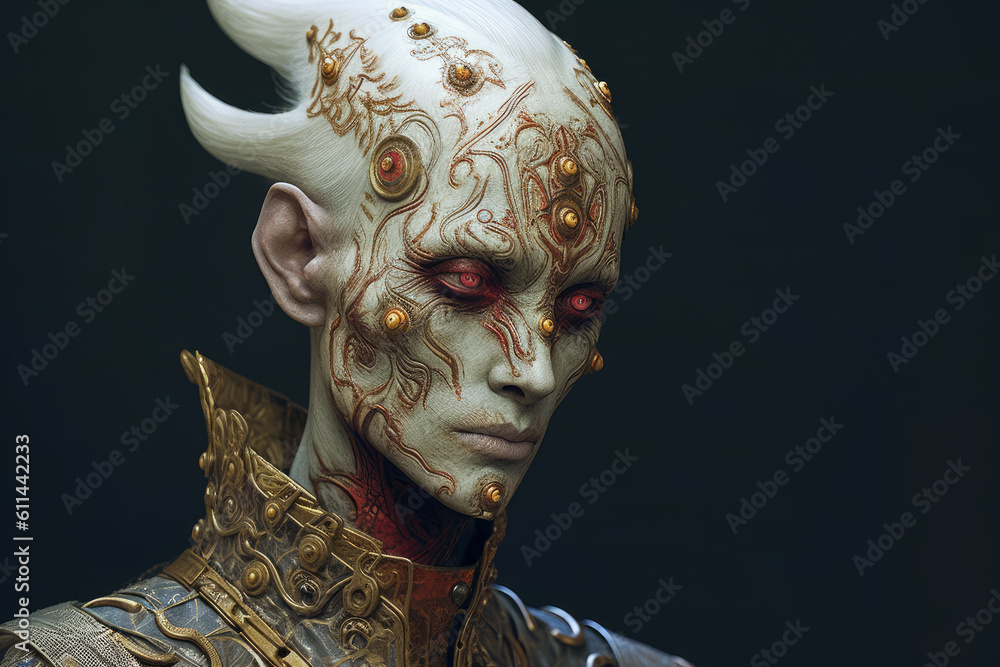 Devil, demon, damn, artistic portrait with face art and tattoo on black background, AI Generated Devil, demon, damn, artistic portrait with face art and tattoo on black background, AI Generated
