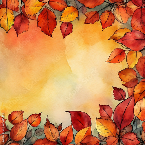 Template for a postcard, poster, greeting card, invitation template. Autumn mood with yellow and red leaves. The Day of knowledge. Thanksgiving invitation. Generative AI.