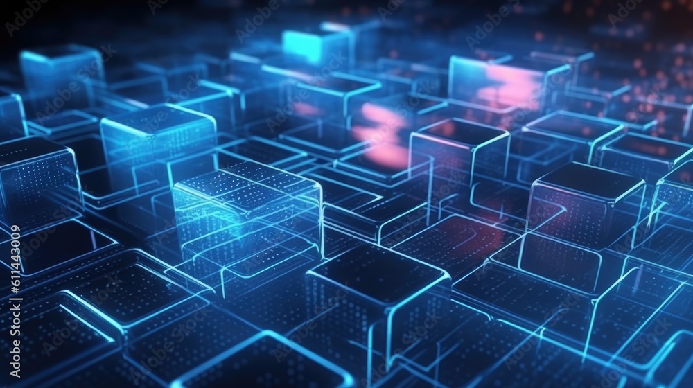 Obraz premium 3D rendering of abstract technology concept. Futuristic cyberspace background,Abstract 3d rendering of data processing. Futuristic technology style. Generative Ai