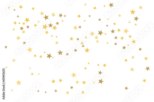 Star confetti. Gold casual confetti background. Bright design pattern.