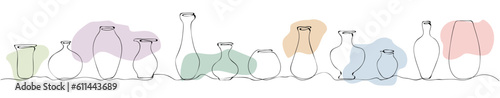 vases set. Antique and modern tableware, ceramic bottle, museum exhibit, Greek art. line art. vector drawing. on a white background. color fill.