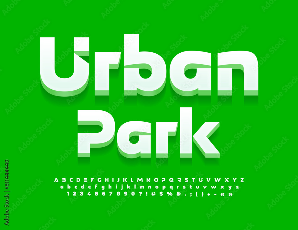 Vector creative Emblem Urban Park . White 3D Unique Font. Modern Alphabet Letters, Numbers and Symbols Vector creative Emblem Urban Park . White 3D Unique Font. Modern Alphabet Letters, Numbers and Symbols