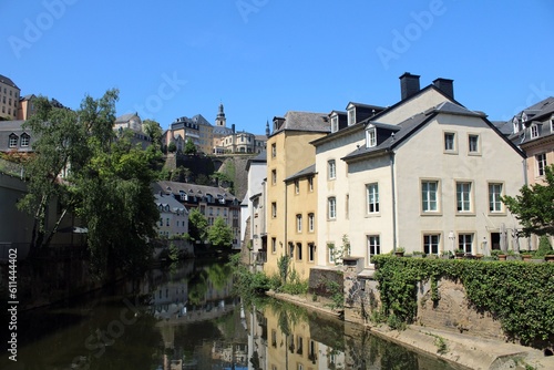 Luxembourg, Luxembourg, with the River Alzette in the foreground.