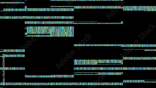 No signal on TV. Chaotic colored lines, cubes and artifacts on a black monitor screen. Bad screen image.
