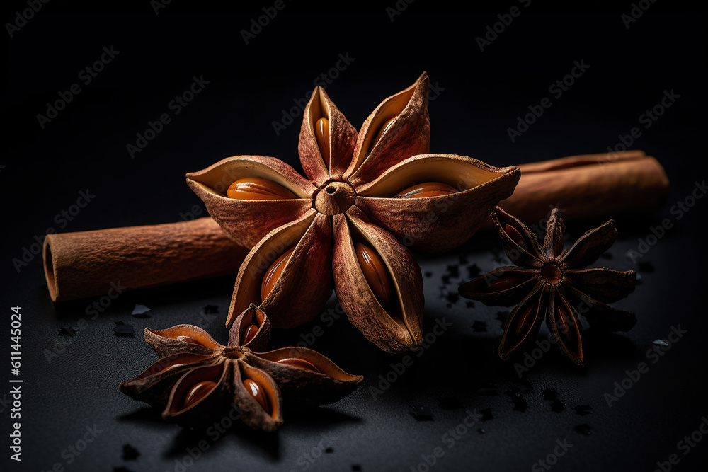 Ai generated illustration anise star and cinnamon stick Ai generated illustration anise star and cinnamon stick