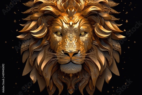 Lion face with golden details  wildlife concept. Generative AI