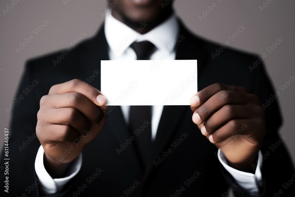 Business man holding white card, space to write, business concept, white background, digital illustration. Generative AI Business man holding white card, space to write, business concept, white background, digital illustration. Generative AI