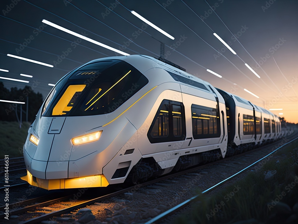 Fototapeta premium futuristic white ecofriendly electric train. ai generative