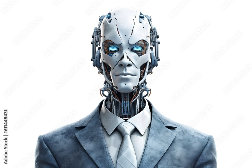 Cyberpunk. Businessman White Collar Worker. Robot dressed in a business suit. Generative Ai. Chat Bot. Cyberpunk. Businessman White Collar Worker. Robot dressed in a business suit. Generative Ai. Chat Bot.