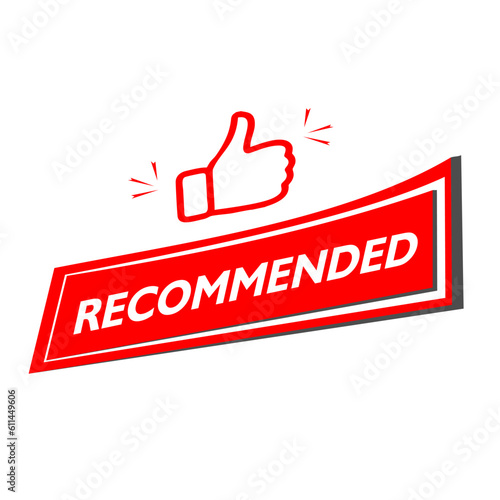 red vector illustration banner recommended with thumbs up