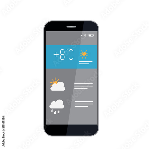 Weather forecast smartphone interface vector template. Mobile app page design layout. Hourly data. Humidity, temperature and wind conditions screen. Flat UI for application. Phone display