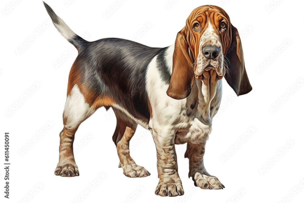 basset hound isolated on white background. Generated by AI.