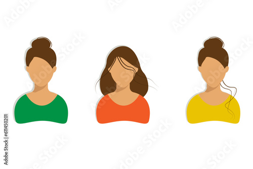 faces in a flat style with different hairstyles on a white background