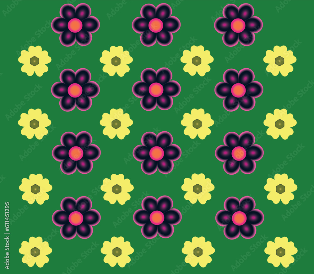 Set of flat floral stickers on a green background. Vector illustration for print