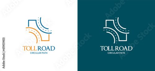 Circular toll road logo design with line art style, modern road logo vector illustration