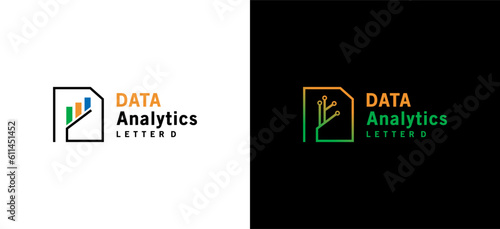 Modern D letter data analysis logo design for data finance, investment icon vector design