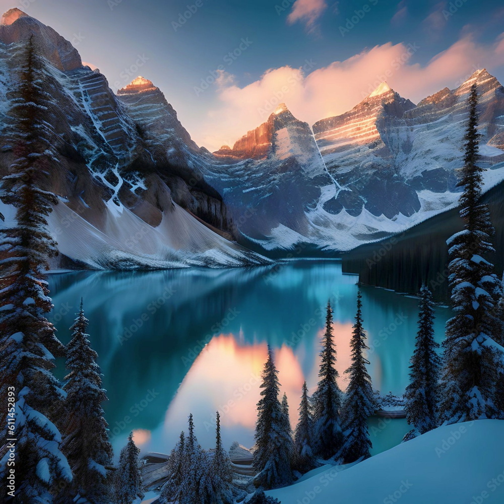 a amazing  winter Sunrise in the morning, Moraine Lake