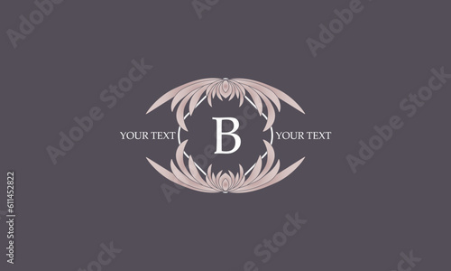 Floral monogram for cards, invitations, menus, labels with the letter B in the center. Graphic design for pages, business signage, boutiques, cafes, hotels.