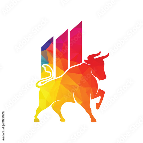 Financial bull logo design. Trade Bull Chart, finance logo. Economy finance chart bar business productivity logo icon.